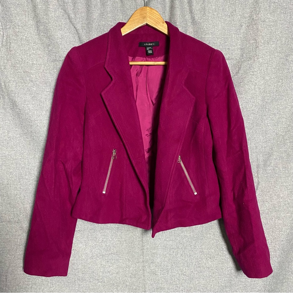 $5 SALE —Louben Dark Fuchsia Wool and Cashmere Jacket with zipper pockets Size 4